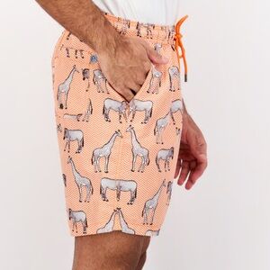 Mr.Swim Orange and White Safari Pattern Swim Trunks